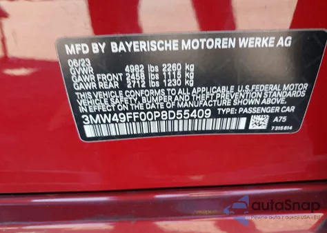 2023 BMW 3 Series M340I xDrive из США, поврежденный, VIN 3MW49FF00P8D55409